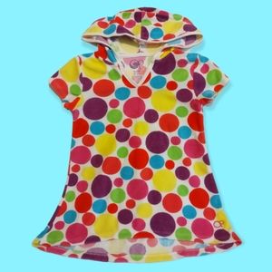 Girls OP terry cloth swim cover up multicolor with hood size 6-6X bubbles dots